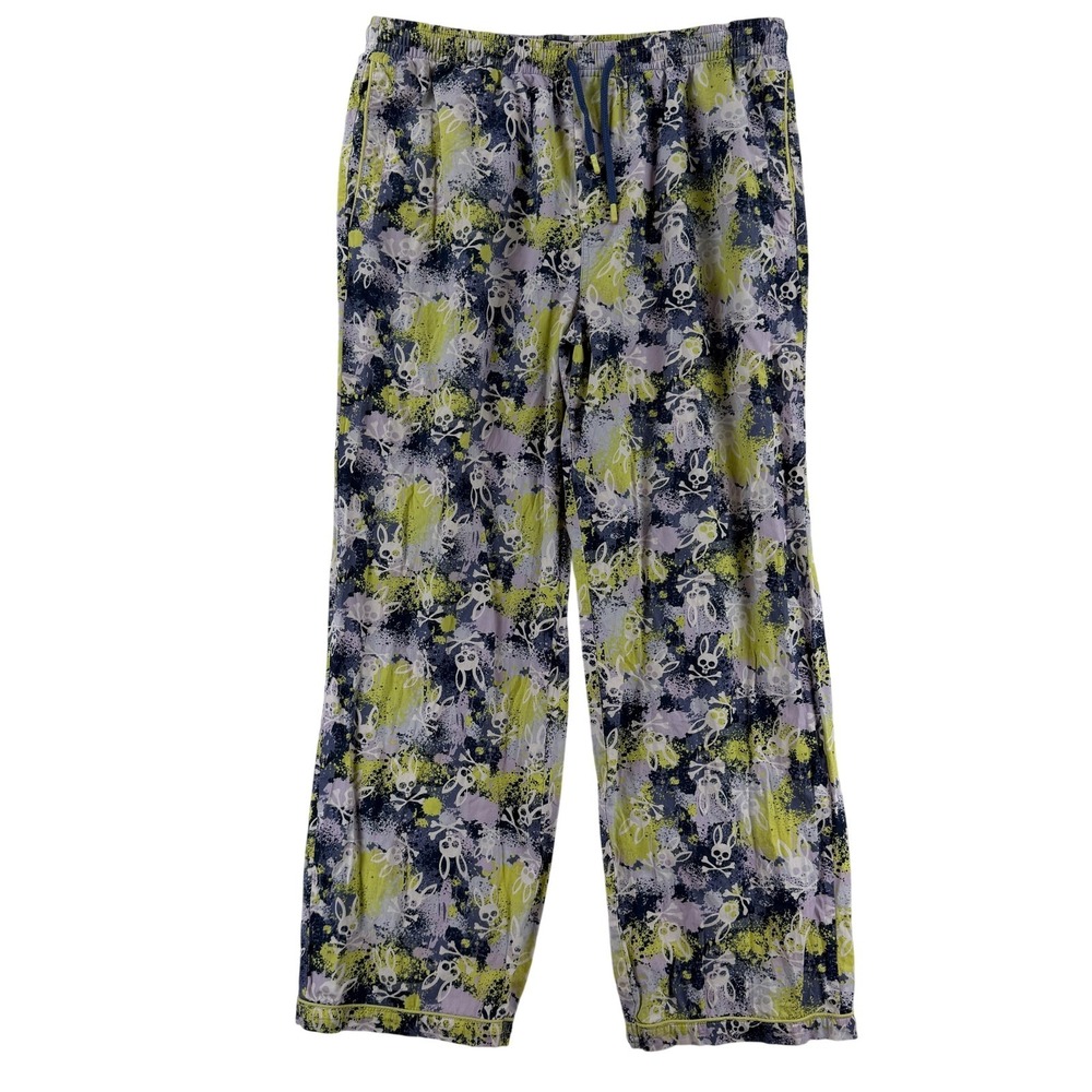 Psycho Bunny Sleep Pants Mens XL Blue Skull Bunny Print Lounge Pajama Cotton